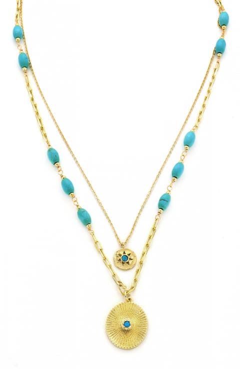 Semiprecious Stone Layered Pendant Necklace