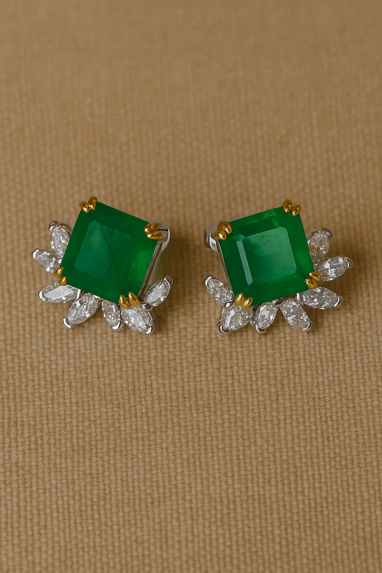 emerald & marquise stud earrings, Alternate, color, green