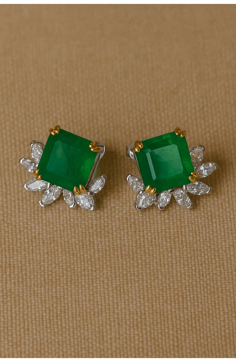 Gemma Azzurro emerald & marquise stud earrings, Alternate, color, Green
