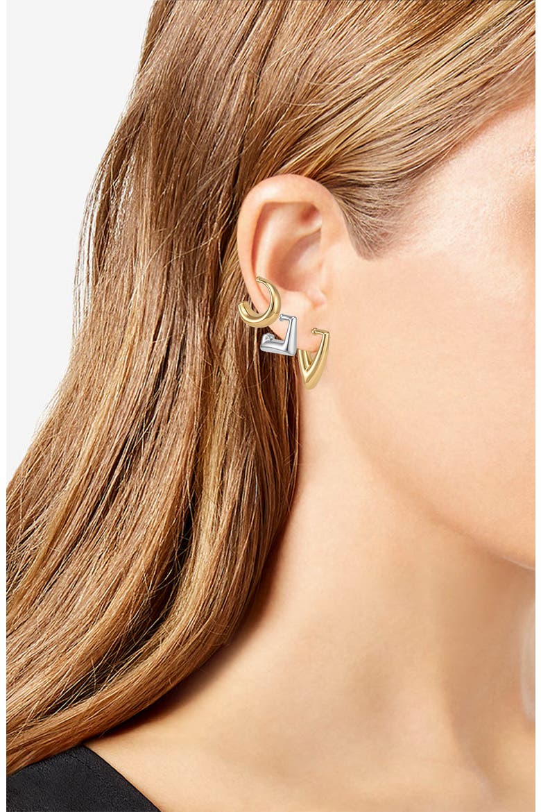Set of 3 Two-Tone Geometric Hoop Earrings, Alternate, color, TWO TONE