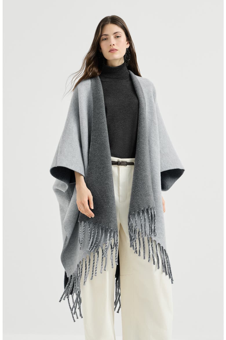 Wool and cashmere double knit reversible poncho, Main, color, Light Grey