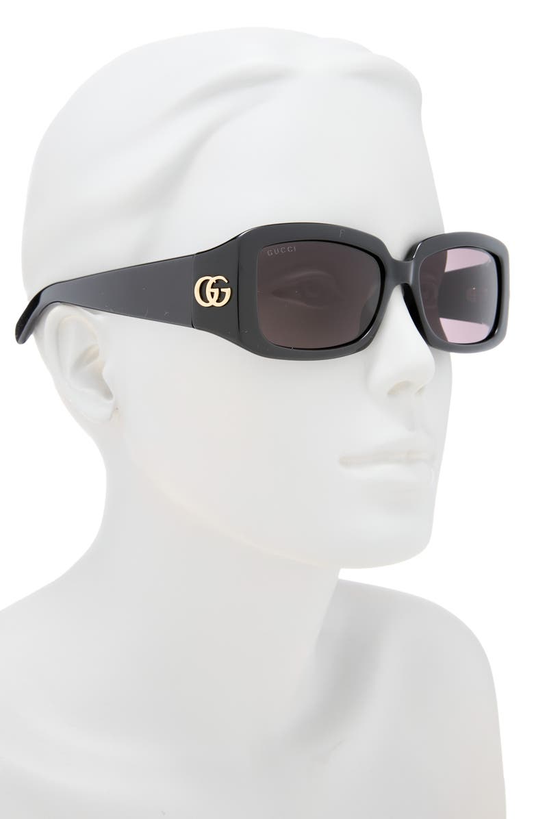 Gucci 54mm Rectangular Sunglasses, Alternate, color, Black Black Grey