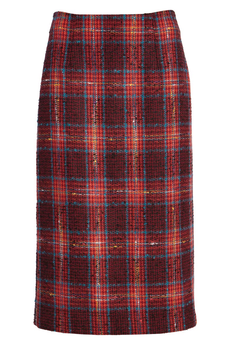 Plaid Tweed Pencil Skirt, Alternate, color, RED MULTI PLAID