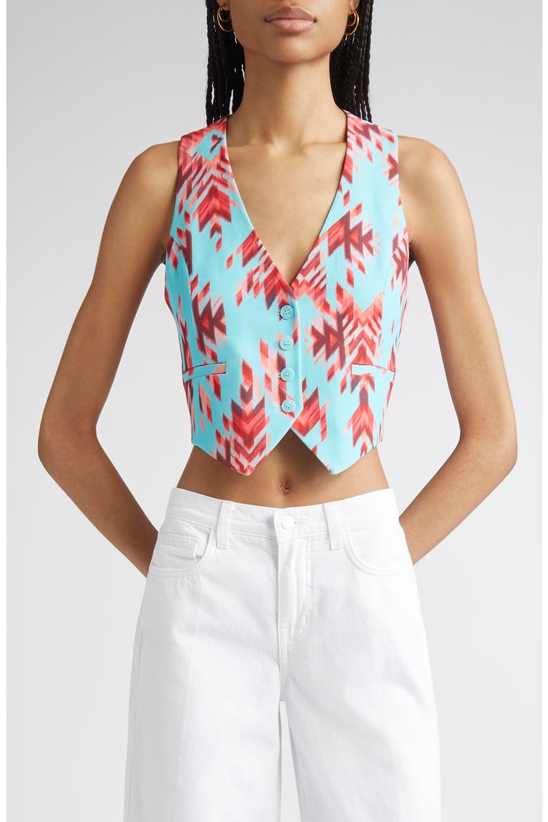 Jianna Print Button-Up Vest, Main, color, POOL BLUE GANADO PRINT
