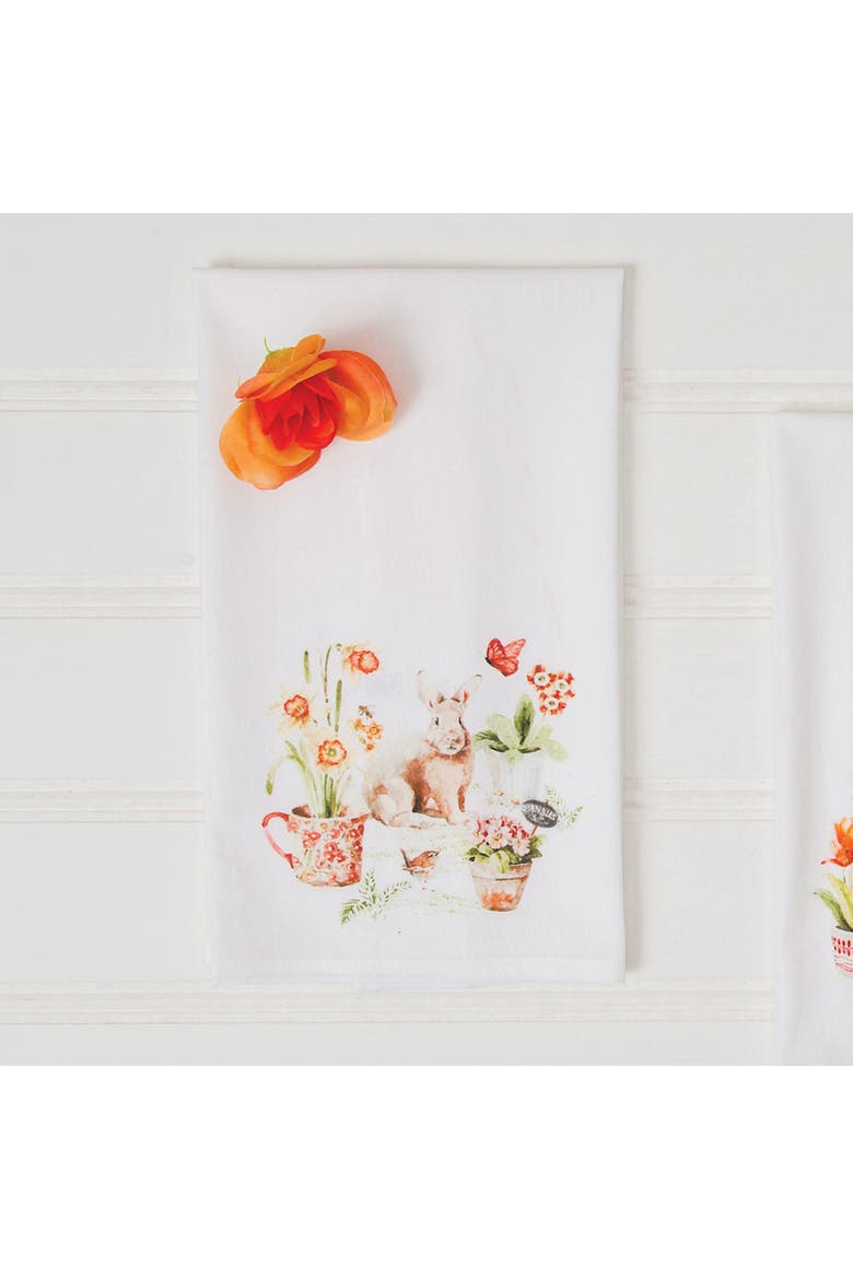 Little Garden Rabbit Bunny Kitchen and Bathroom Graphic Print Hand Towel, Alternate, color, Red