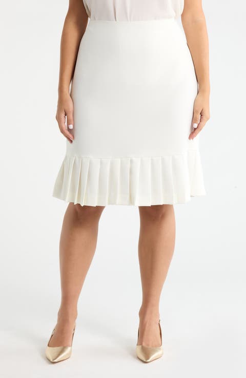 Pleated Hem Pencil Skirt (Plus)
