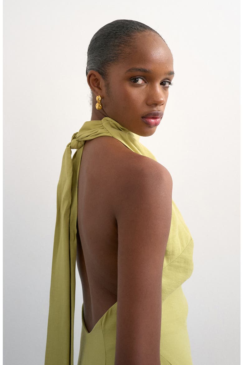 Halter Funnel Neck Open Back Maxi Dress, Alternate, color, LIME