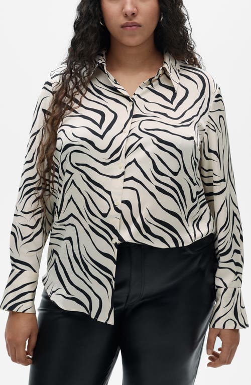 Mango Print Satin Button-up Shirt In White