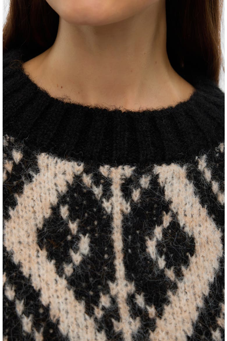 Fabienna Diamond Jacquard Crewneck Sweater, Alternate, color, BLACK DETAIL W BIRC