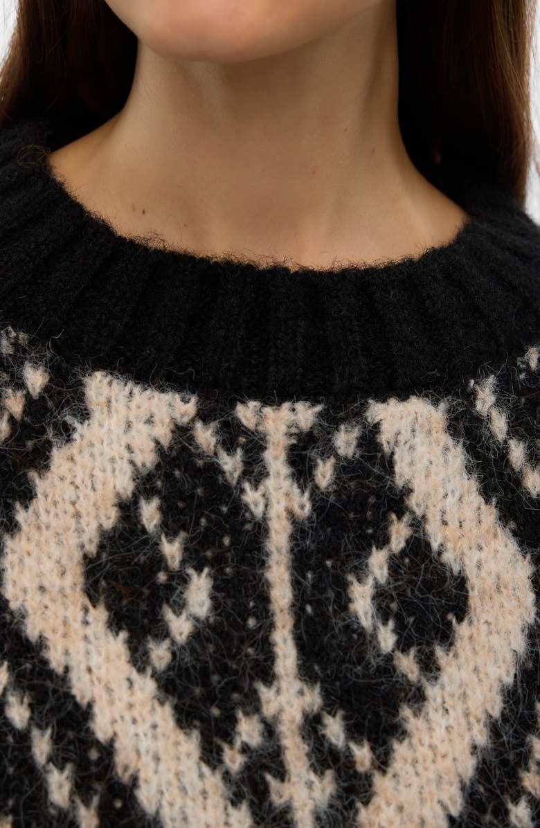 VERO MODA Fabienna Diamond Jacquard Crewneck Sweater, Alternate, color, Black Detail W Birc