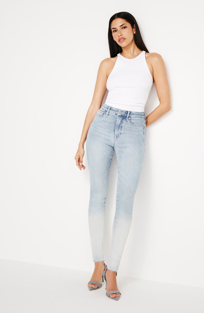 Good American Good Waist Raw Hem Gradient Skinny Jeans, Alternate, color,