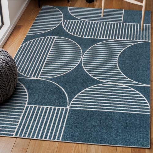 Jonathan Y Nordby High-low Geometric Arch Scandi Striped Indoor/outdoor Area Rug In Navy/cream