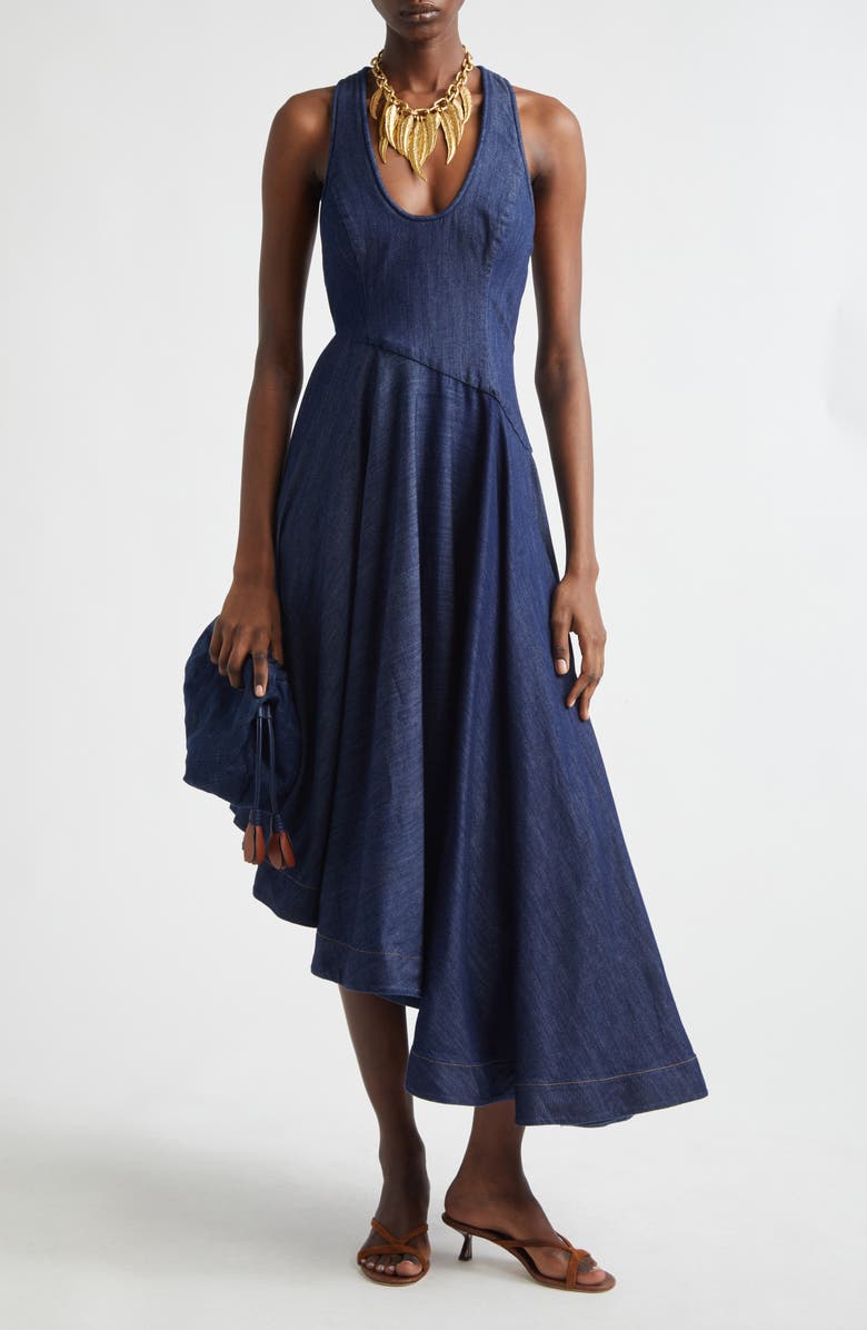 Zimmermann Kindred Spirit Asymmetric Scoop Neck Cotton Denim Dress, Alternate, color, Harbour Blue