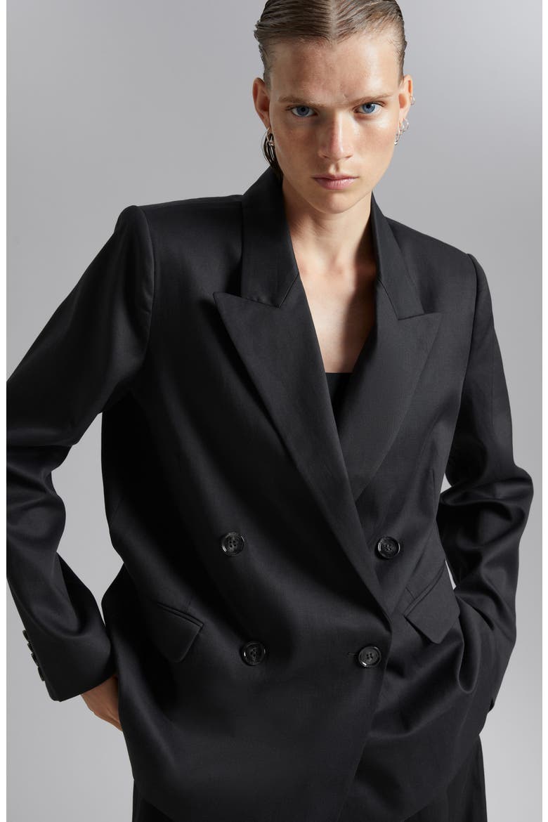 Double Breasted Blazer, Alternate, color, BLACK