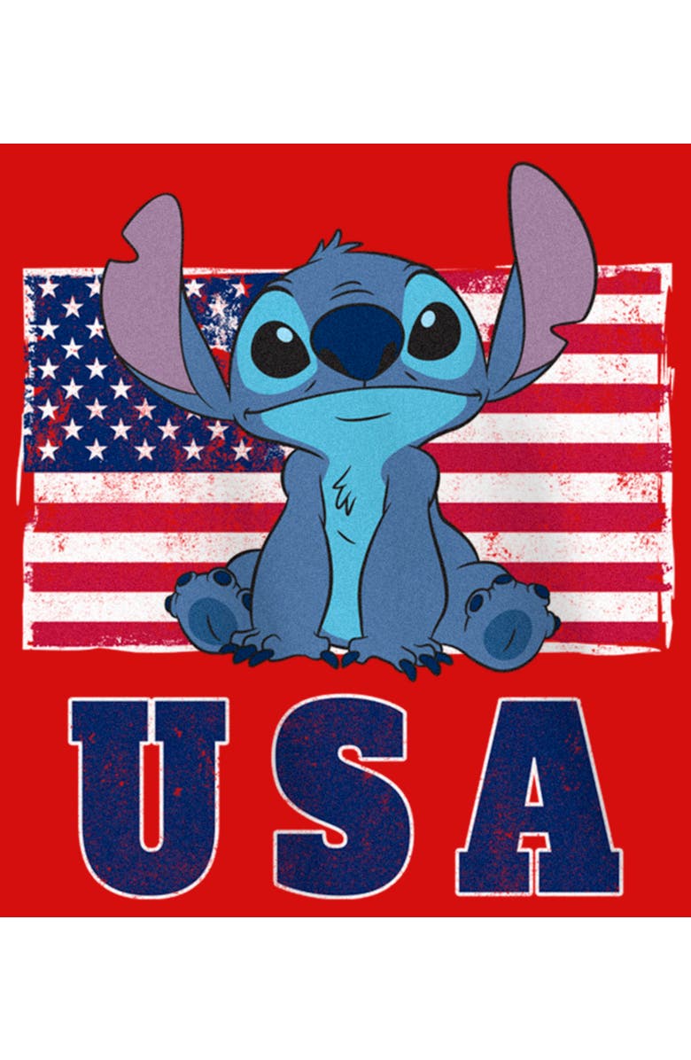 Lilo & Stitch Girl's Lilo & Stitch Distressed Red, White, and Blue Graphic T-Shirt, Alternate, color, Red