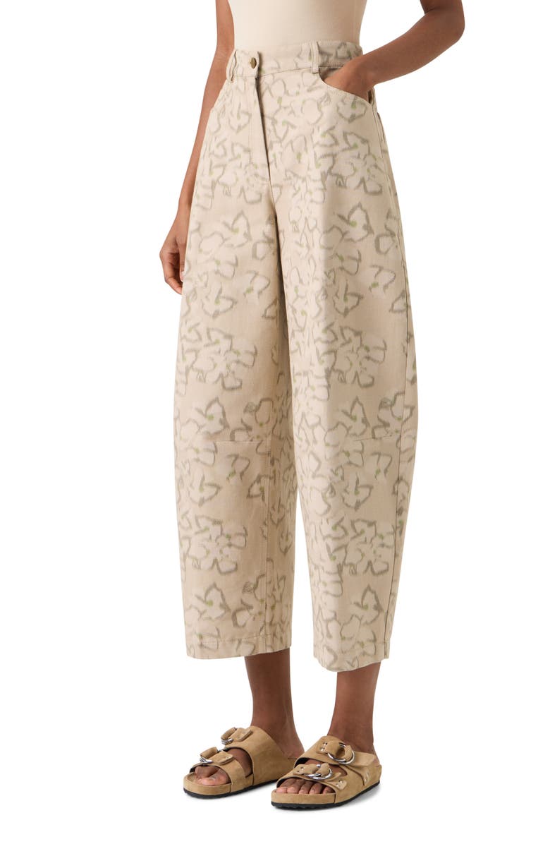 Akris punto Ikat Floral Cotton Blend Canvas Barrel Leg Crop Pants, Alternate, color, Beige-Olive