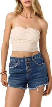O'Neill Dedra Smocked Ruffle Strapless Crop Top