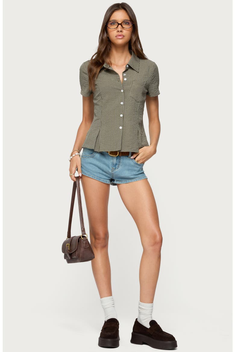 Alisa Plaid Crop Cotton Blend Button-Up Shirt, Alternate, color, OLIVE