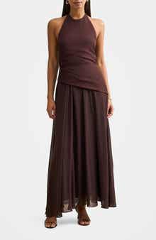 Elise Linen Blend & Chiffon Halter Maxi Dress