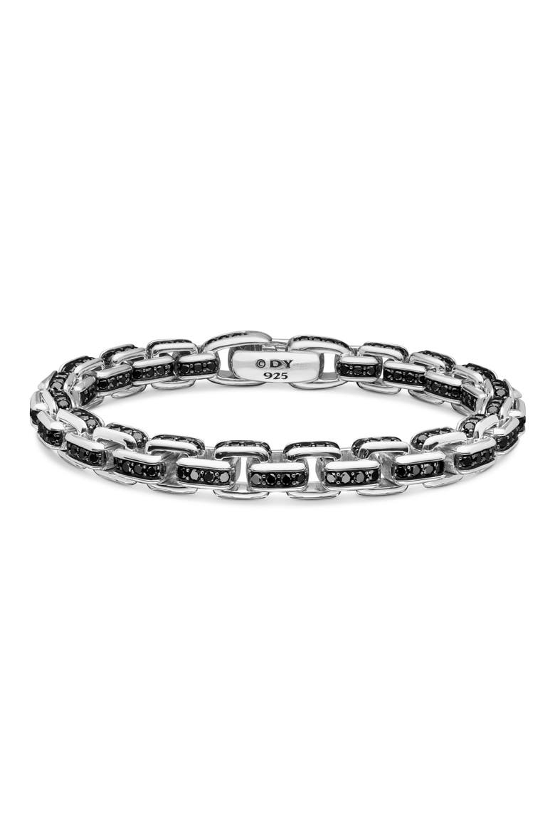 Men's Box Chain Bracelet in Sterling Silver with Black Diamonds, 7.3mm, Main, color, STERLING SILVER