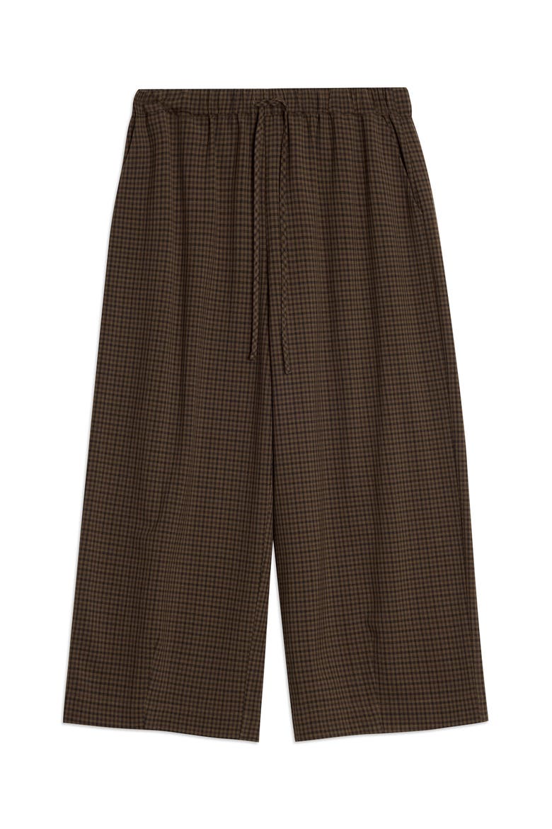 Gingham Drawstring Wide Leg Culotte, Alternate, color, Chocolate