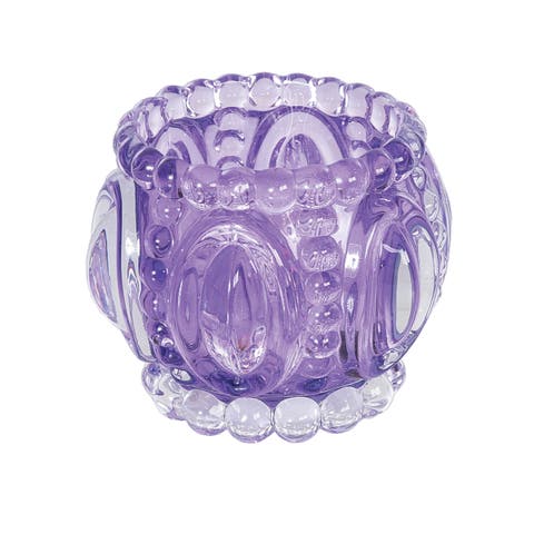 Lavender 100% Glass Geometric Abstract Votive Candle Holder 3.62"