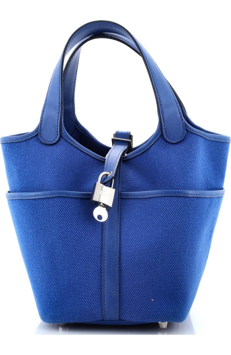 Pre-Owned Hermes Cargo Picotin Lock Bag Canvas and Swift PM, Main, color, Bleu France