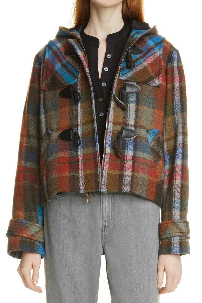 Ianna Mix Plaid Wool Duffle Coat, Main, color, MULTI