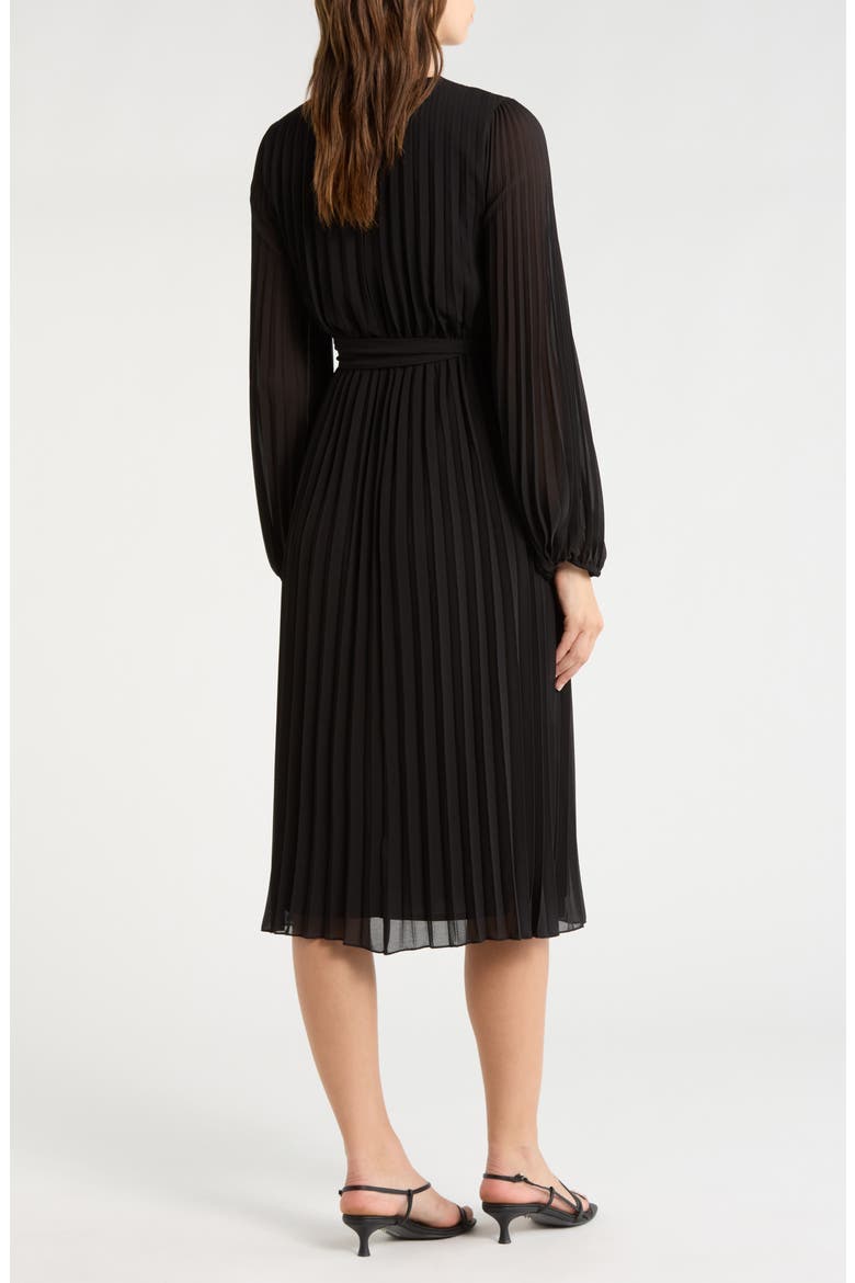 Long Sleeve Plissé Maxi Dress, Alternate, color, BLACK