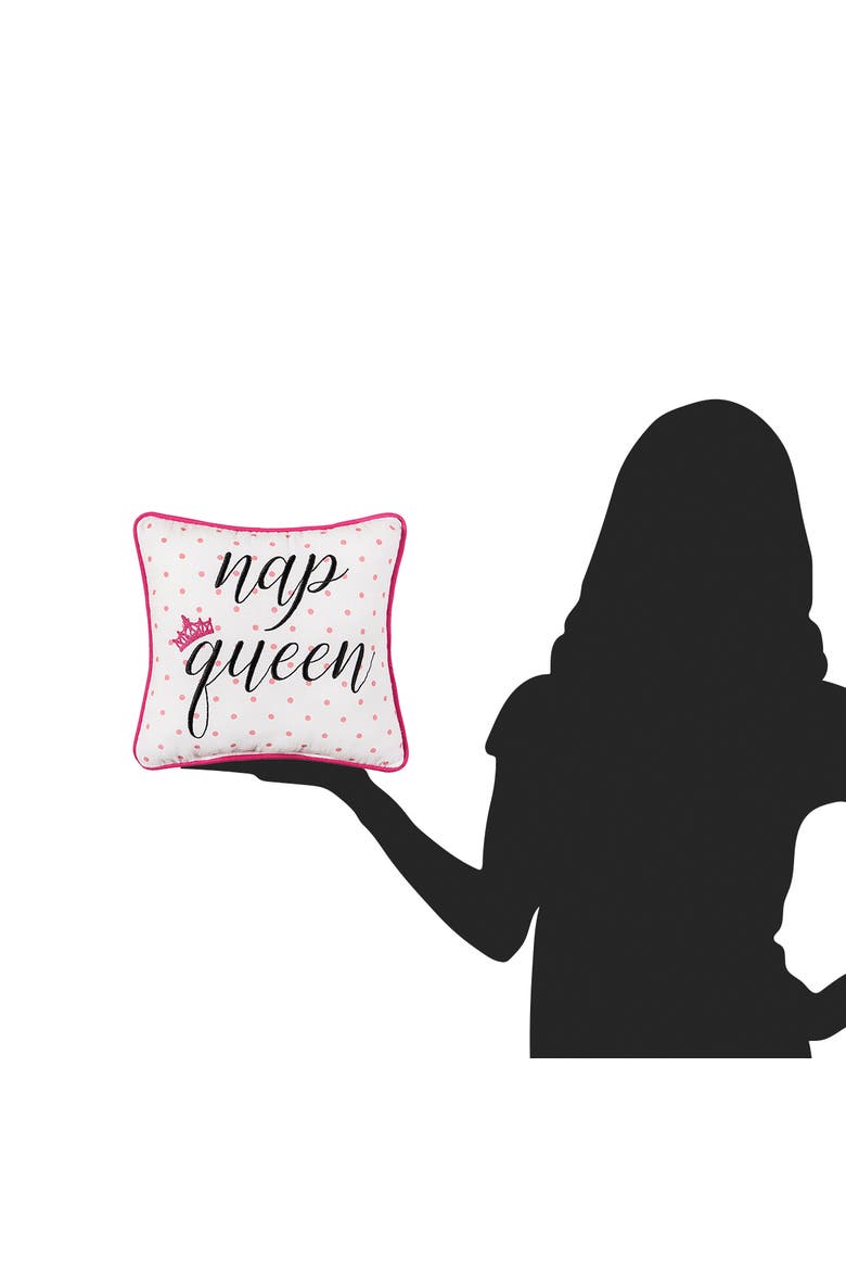 "Nap Queen" Pink Crown & Polka Dots Mini Accent Pillow 10" x 10", Alternate, color, Pink