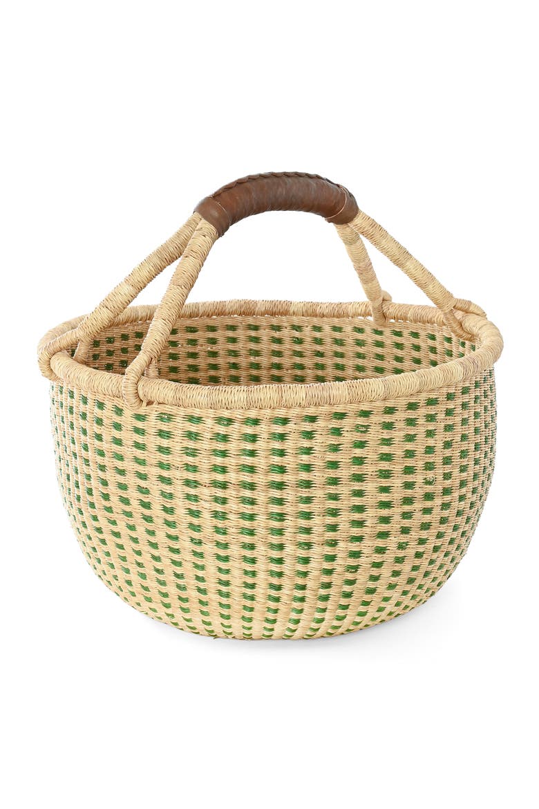 Forest Green and Natural Checked Bolga Basket, Main, color, Green