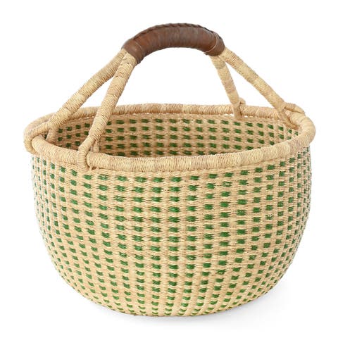 Forest Green and Natural Checked Bolga Basket