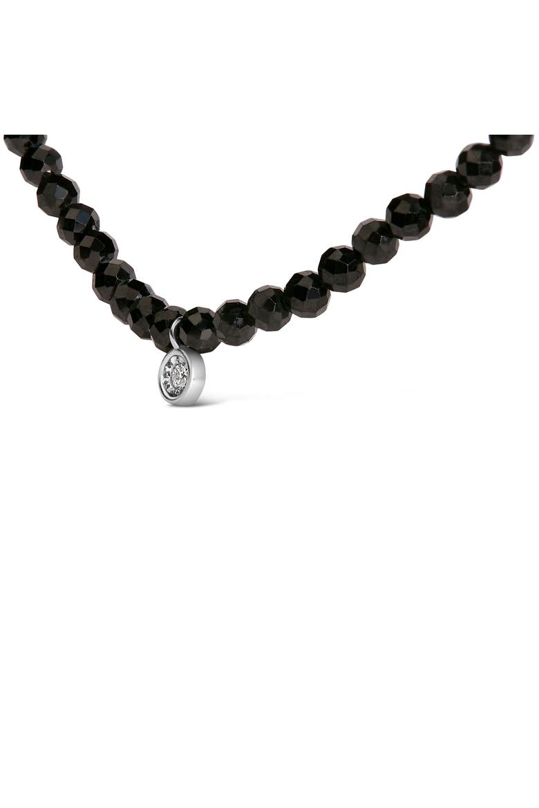 Sterling Silver Diamond Accent Black Spinel Bead Station Necklace, Alternate, color, Silver