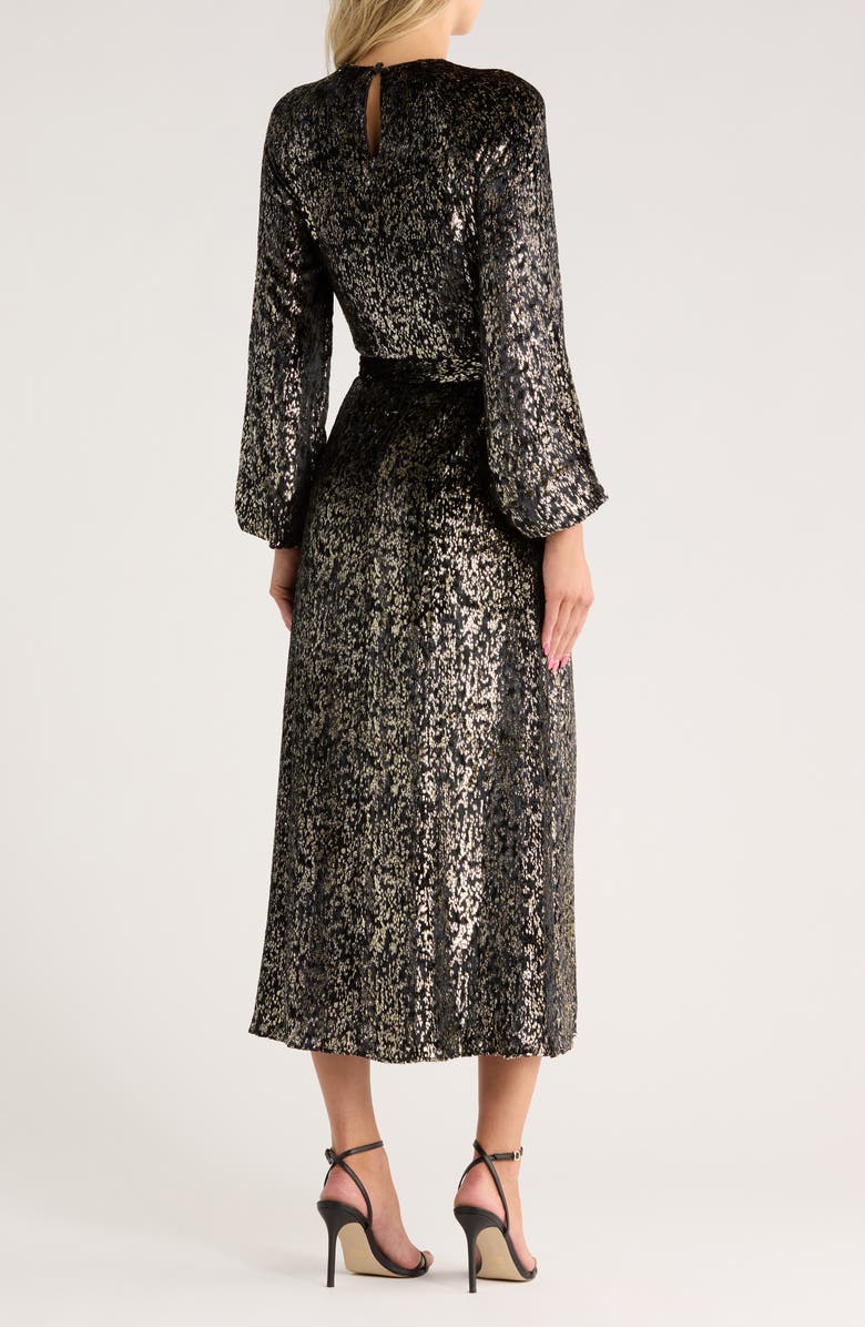 Simkhai Odina Long Sleeve Gown, Alternate, color, Black/ Gold Metallic