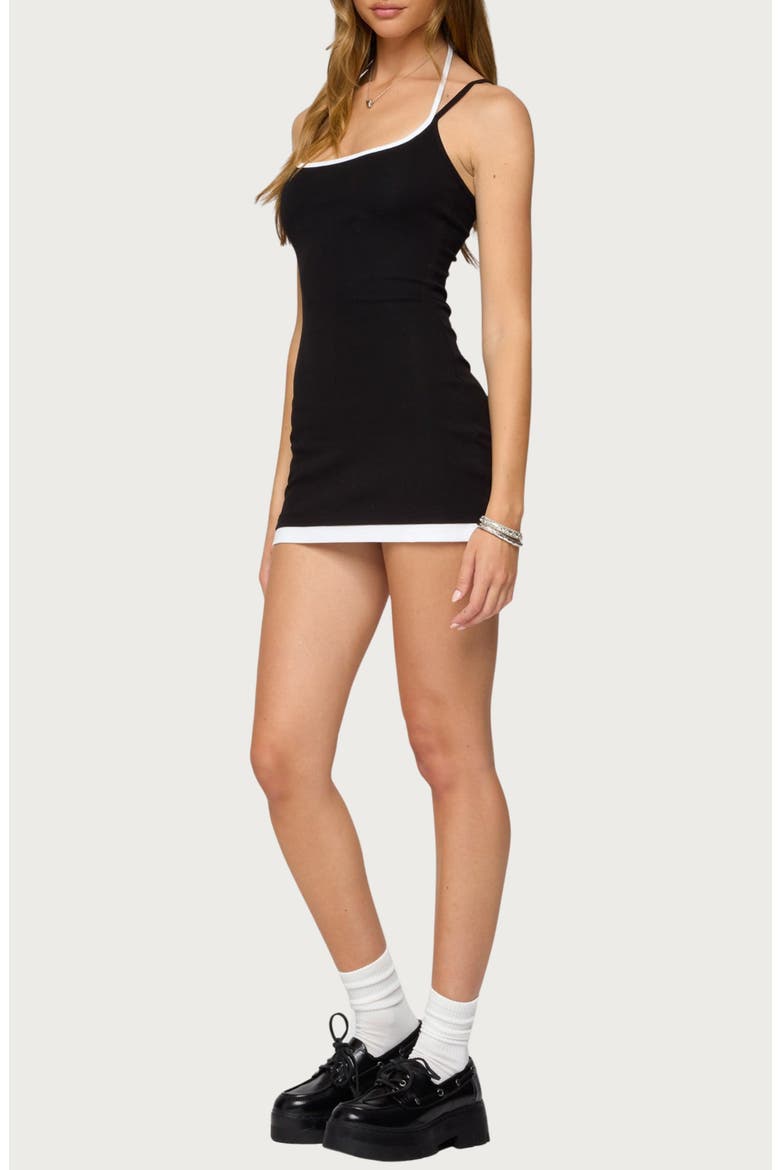 Contrast Layered Look Minidress, Alternate, color, BLACK