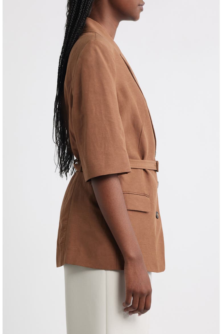 Argelia Short Sleeve Belted Blazer, Alternate, color, CHOCOLATE