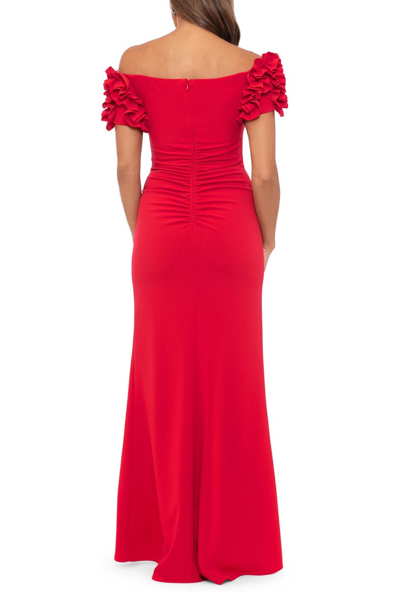 Ruffle Off the Shoulder Scuba Crepe Gown, Alternate, color, RED