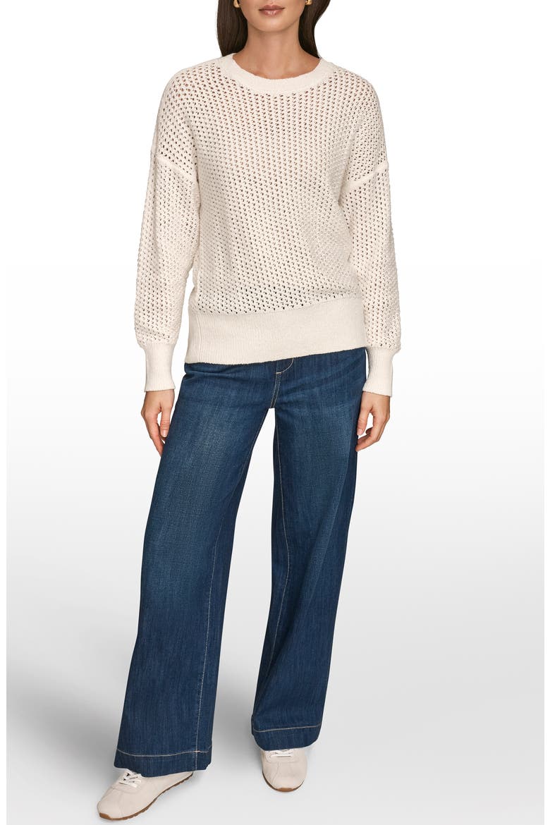 Open Stitch Cotton Blend Sweater, Alternate, color, CREAM