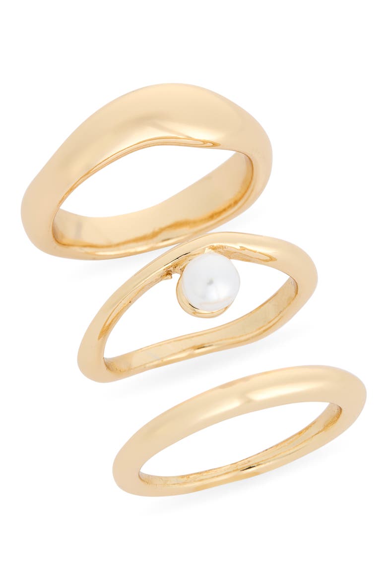 Set of 3 Faux Pearl Organic Band Rings, Main, color, WHITE- GOLD