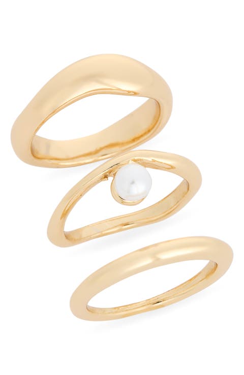 Set of 3 Faux Pearl Organic Band Rings