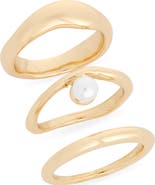 NORDSTROM RACK Set of 3 Faux Pearl Organic Band Rings