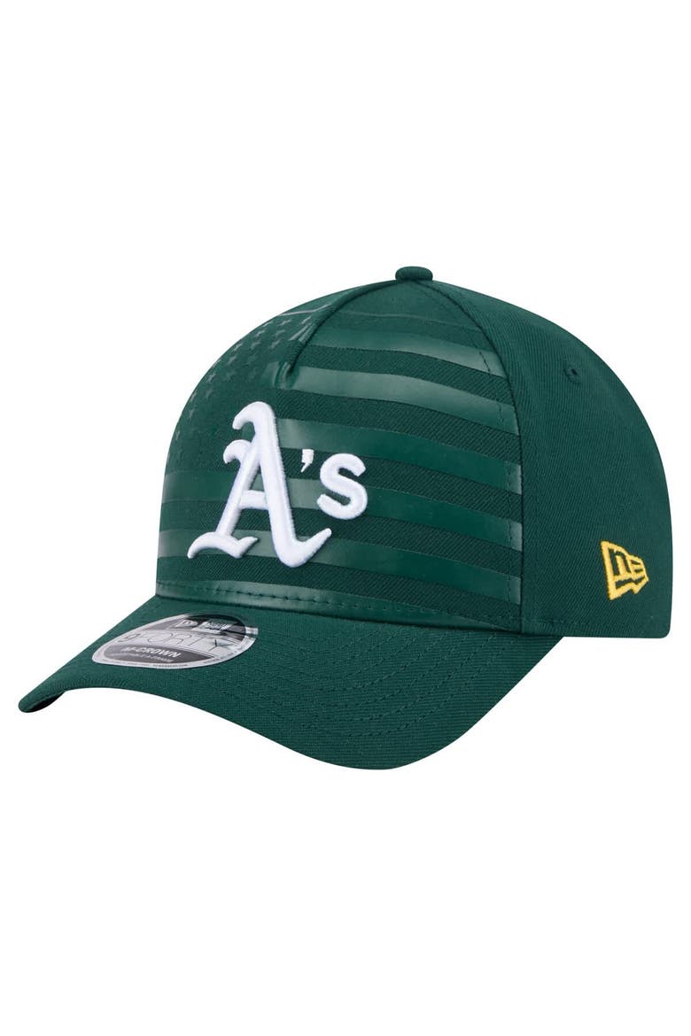 Men's New Era Green Athletics American Flag 9FORTY M-Crown A-Frame Adjustable Hat, Main, color, Green