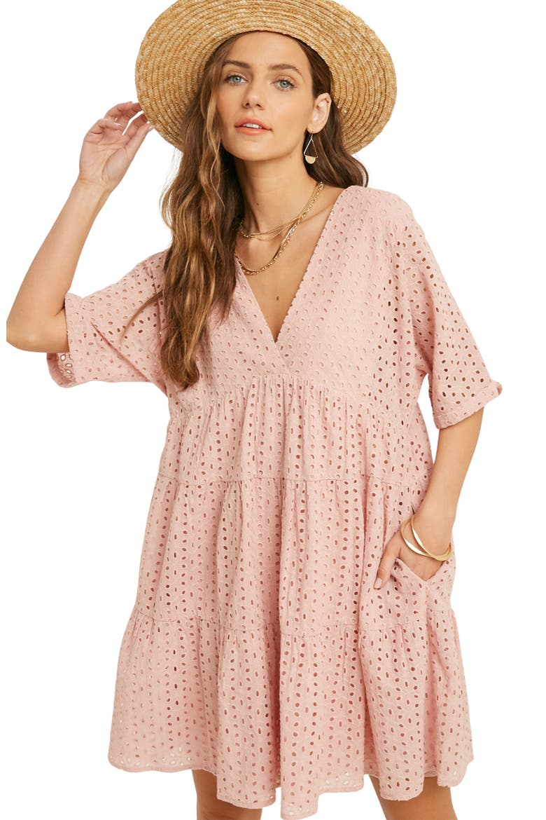 Eyelet Short Sleeve Dress, Alternate, color, BLUSH
