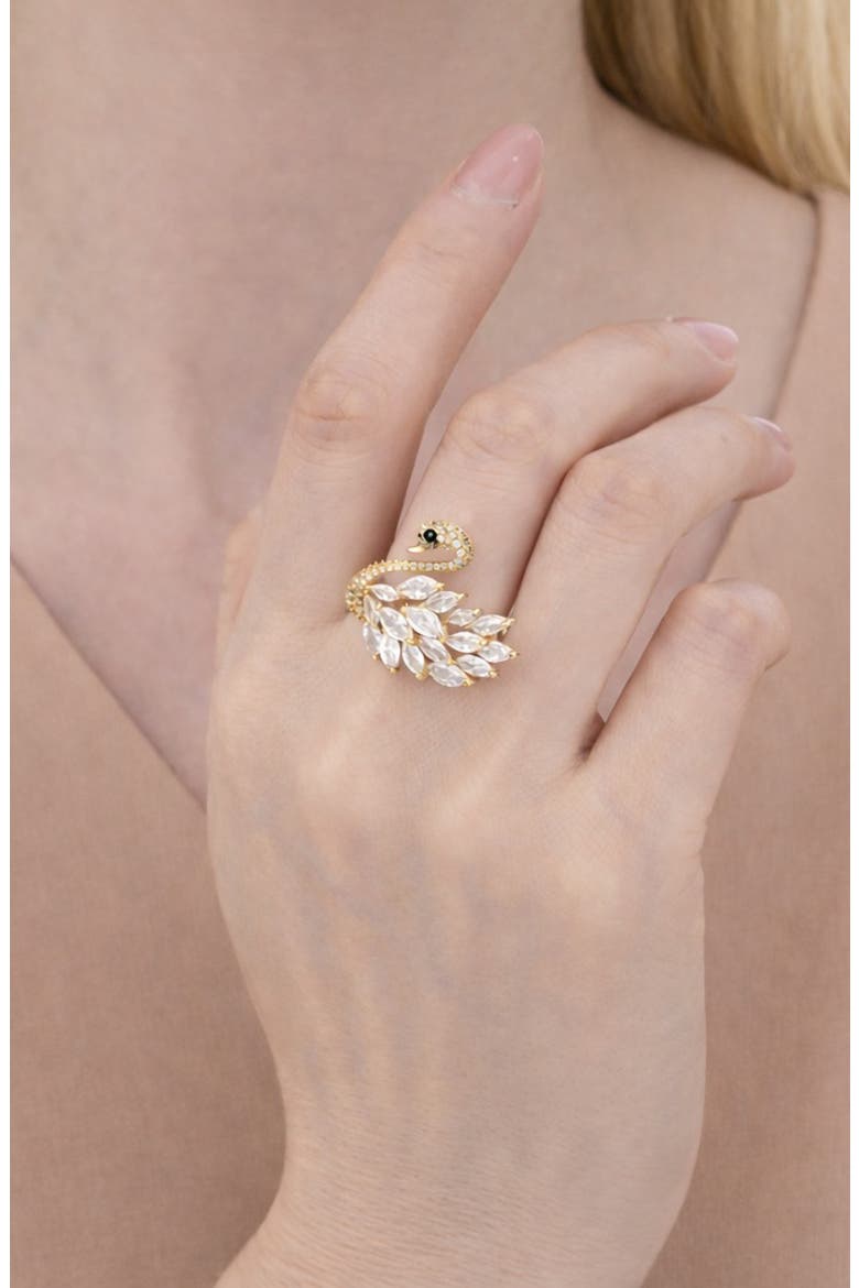 Willa Cubic Zirconia Swan Ring, Alternate, color, GOLD