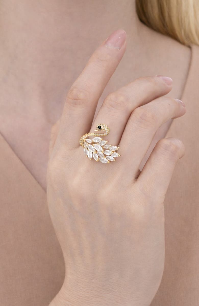 EYE CANDY LOS ANGELES Willa Cubic Zirconia Swan Ring, Alternate, color, Gold