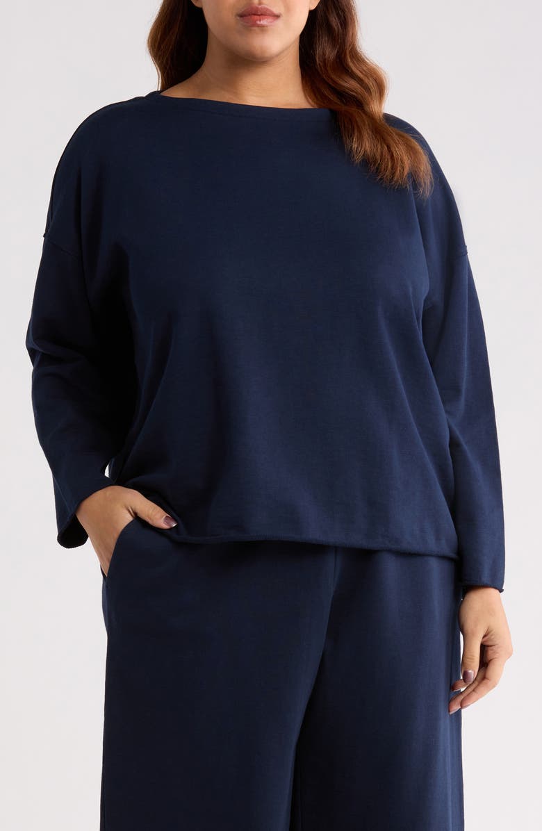 Eileen Fisher Bateau Neck Organic Cotton Sweatshirt, Main, color, Ink