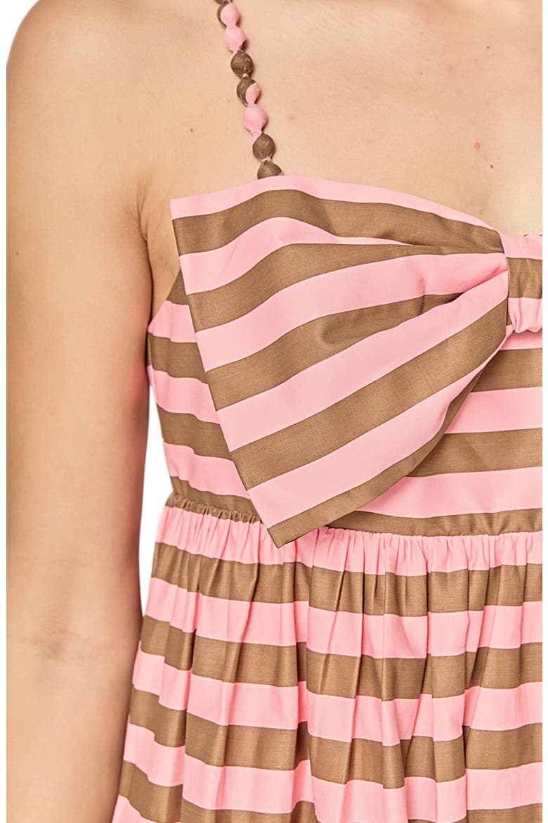 Stripe Bow Front Cotton Maxi Sundress, Alternate, color, PINK/ BROWN
