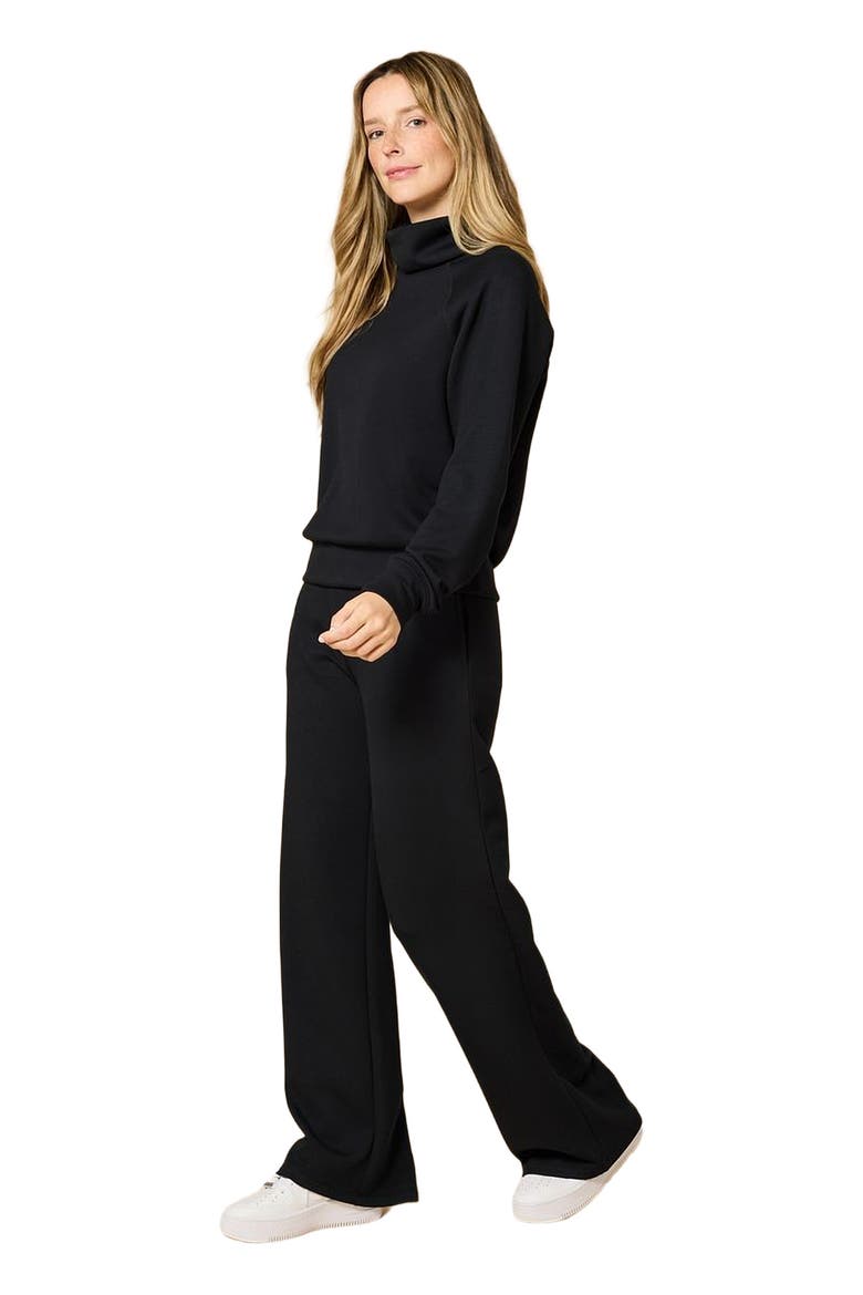 Athleisure Mock Neck and Pleated Pant Set, Alternate, color, Black