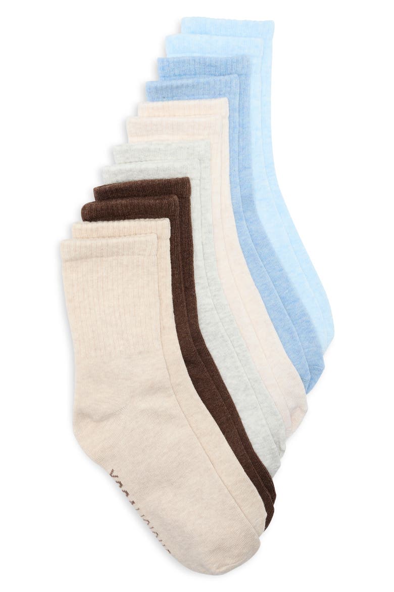 6-Pack Rib Crew Socks, Main, color, SAND AND SEA MULTI