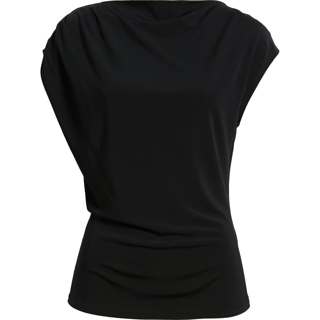 Nordstrom Drape Cap Sleeve Jersey Top In Black